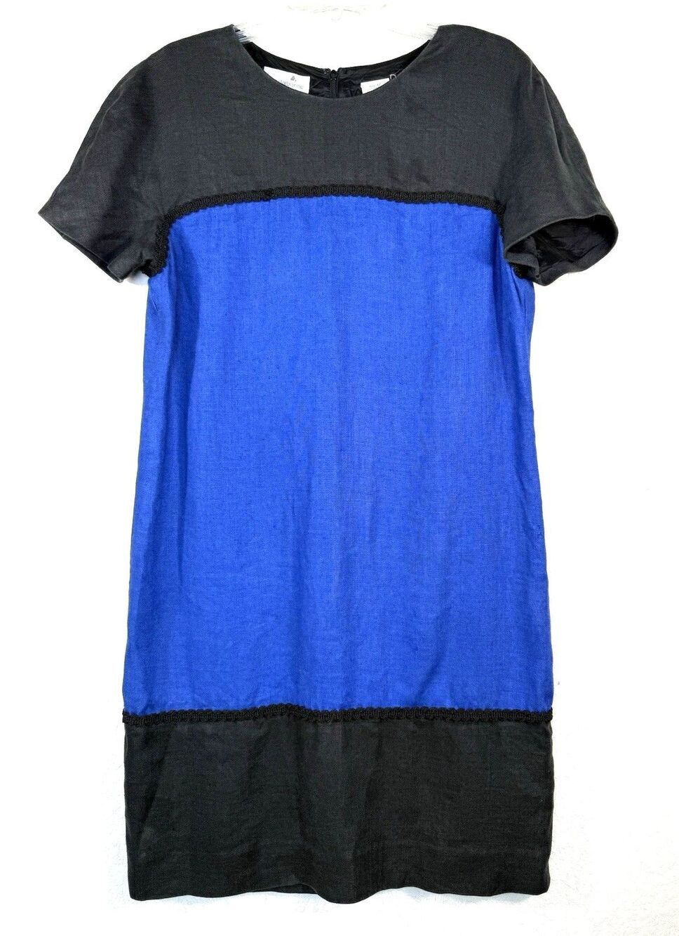 Vintage Liz Claiborne 100% Linen Colorblock Dress Braided Trim Size 12